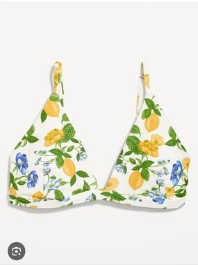 Floral Lemon Triangle Bikini Top - White/Yellow/Blue